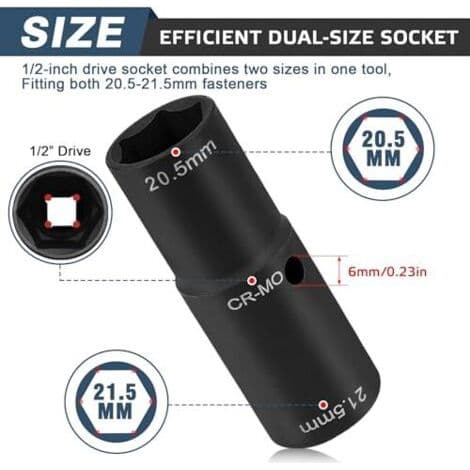 19,5 18,5 20,5 21,5 mm hjulmutterpipe, dobbelthodet hjulmuttertrekker for Ford-muttere, 1/2\" krom-molybden stål slagpipe sett