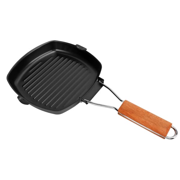 Non-stick stegepande med foldbart træhåndtag til camping og madlavning, 20 cm