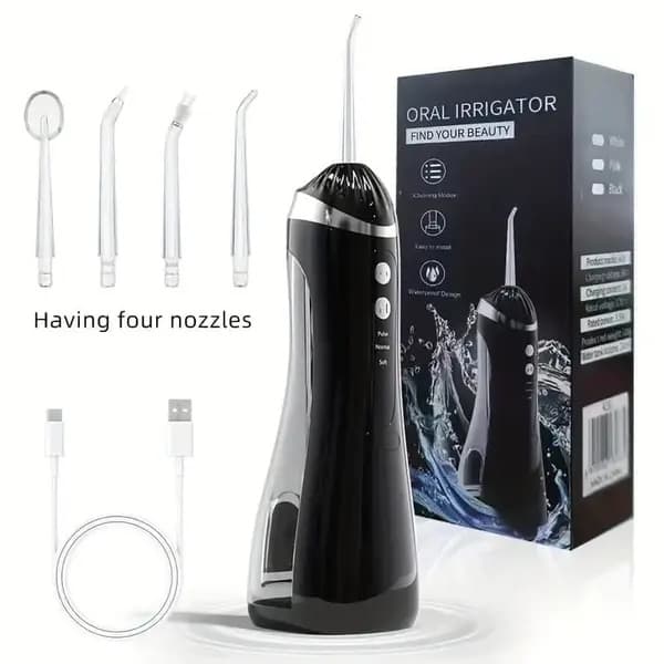 Professionel Vandflosser – 4 Dyser, 3 Intense Rengøringstilstande, USB-opladning & Bærbar...