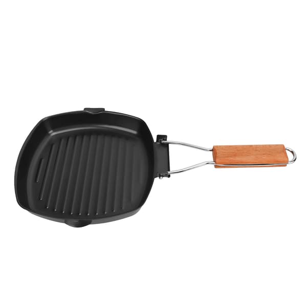 Non-stick stegepande med foldbart træhåndtag til camping og madlavning, 20 cm