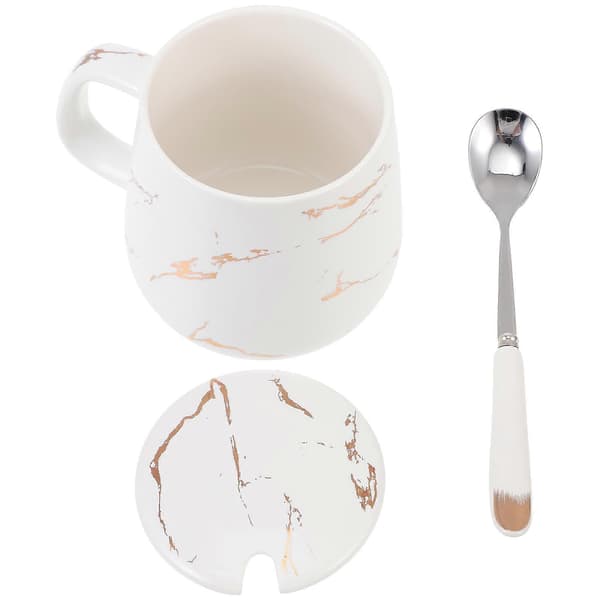 Marmorerad kaffemugg Keramisk kopp för att dricka 1 set med sked vit