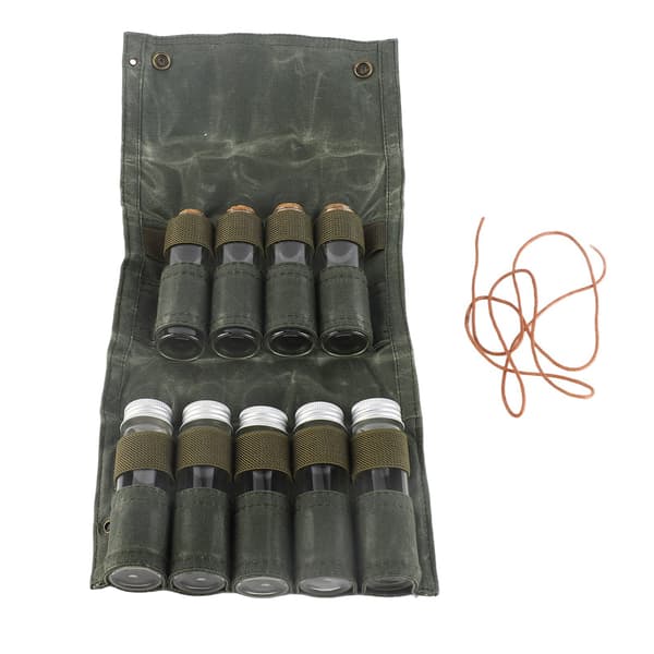 Bærbar lærredskrydderipakke med 9 krukker til camping, rejser, grøn OD
