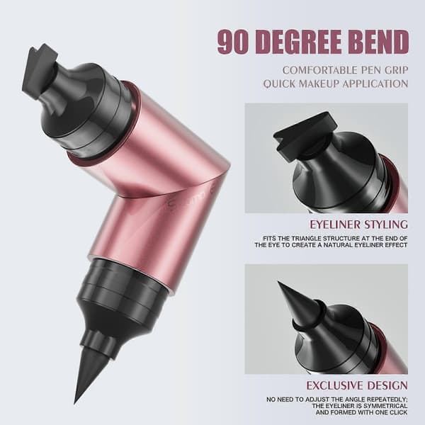 Hurtig påføring Smudge-Proof Dual End Stamp Eyeliner, Langtidsholdbar Vandtæt Sort Flydende Eyeliner