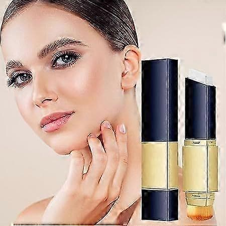 Stick foundation, 2-i-1 hvit stift med børste, gir full dekning.