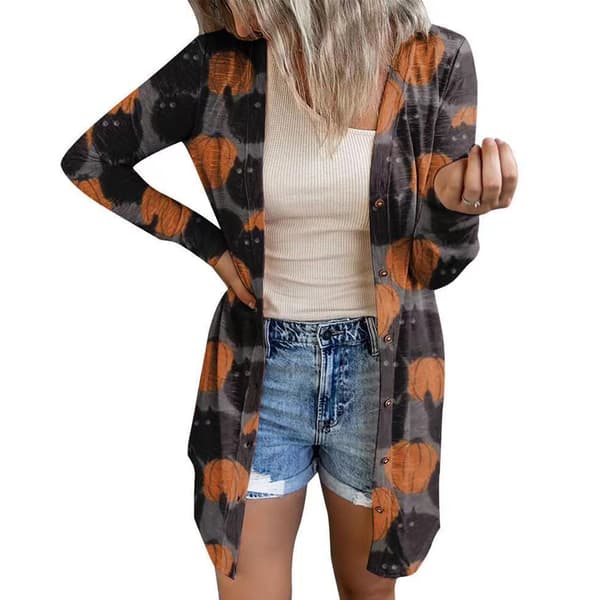Dame åben front kappe, Halloween stil, akrylfiber, lange ærmer, afslappet, efterår, grå, størrelse M