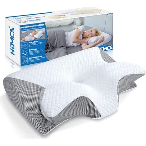 Ergonomisk nackkudde, 2-i-1 Memory Foam Nackkudde, Kudde för sido- och ryggsovande, 60x40x12/14cm, Grå