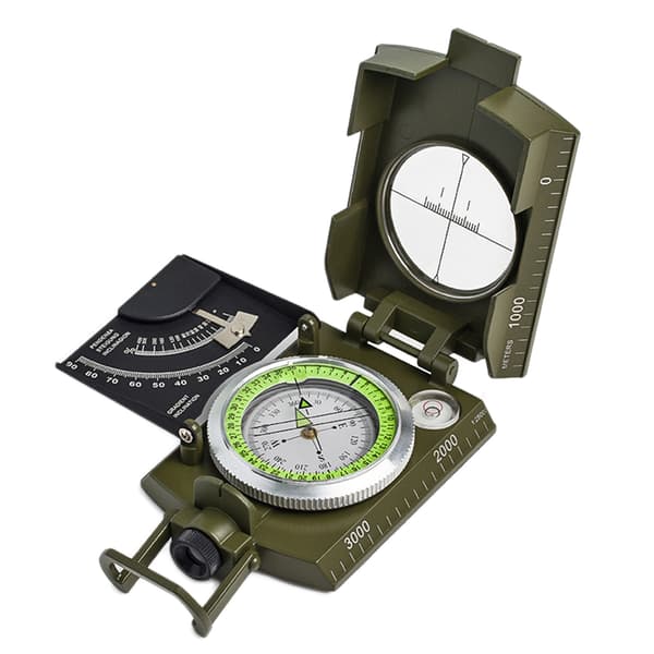 Multifunksjonelt militærkompass i sinklegering med inklinometer for camping, fotturer, jakt