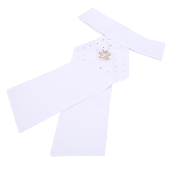Færdigbundet ride slips med bomuldsbroche til voksne, ridetilbehør til heste, 32x20,5cm, hvid