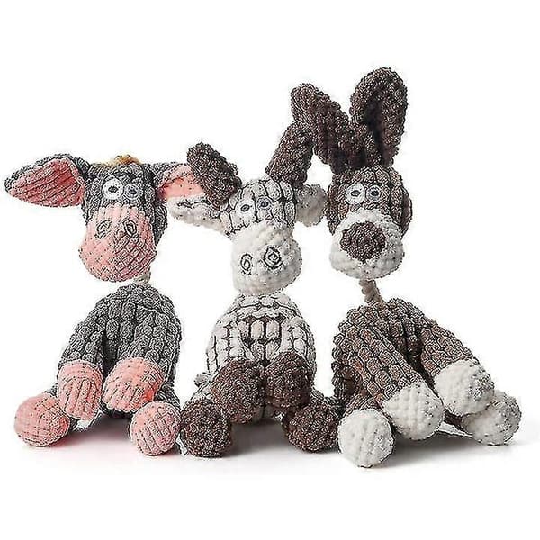 3-pack hållbara åsneformade plyschleksaker, perfekta för tuggande hundar, pipande gosedjur