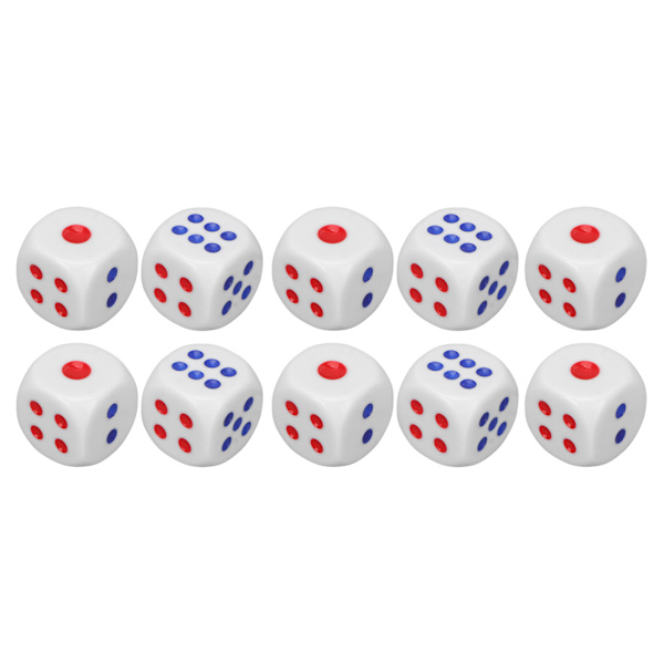 10 standard hvite 6-sidede terninger, trygge, vanntette, holdbare, bærbare for underholdning