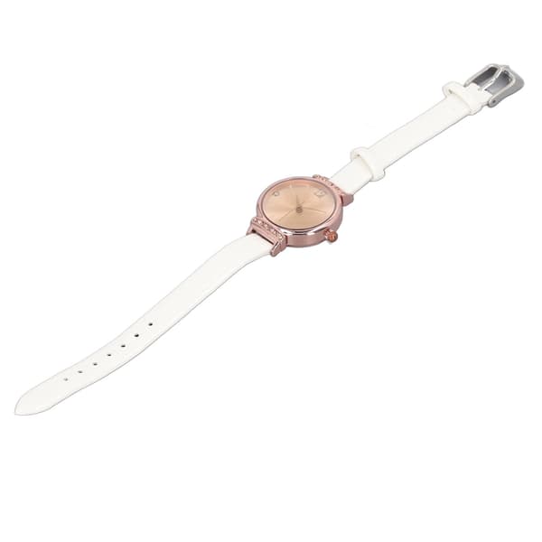 Minimalistisk damklocka med tunt läderband, avslappnad, enkel mode analog klocka, vit