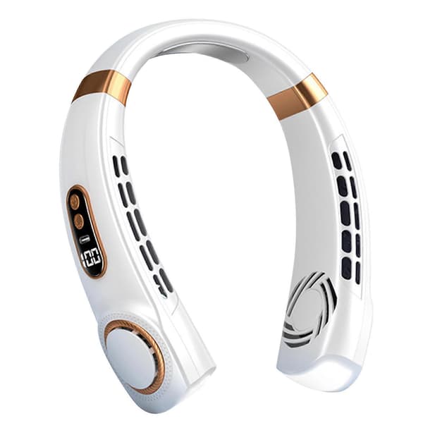 Bærbar halsventilator, 1800 mAh, genopladelig via USB-C og USB, 5 hastigheder (hvid)