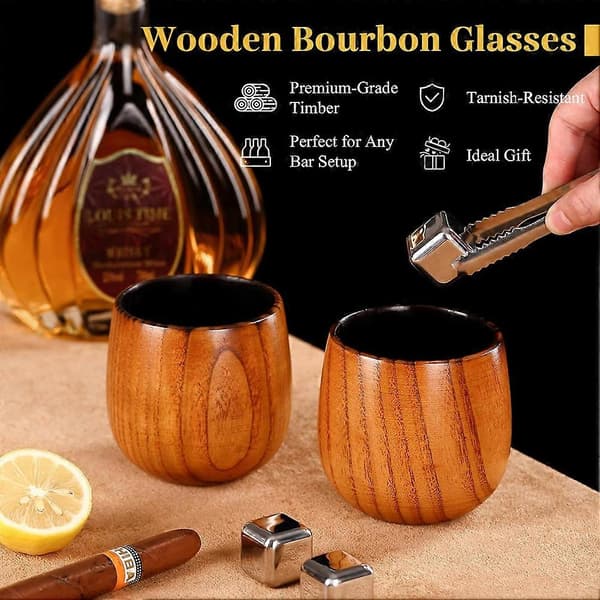 Sæt med whiskyglas af forkullet træ, klassisk bourbon whiskyglas