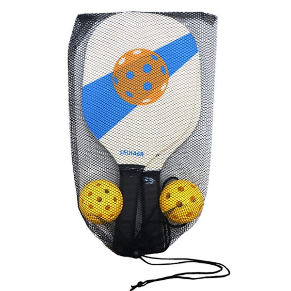 2-delt træ pickleball-sæt med bolde og netpose til begyndere