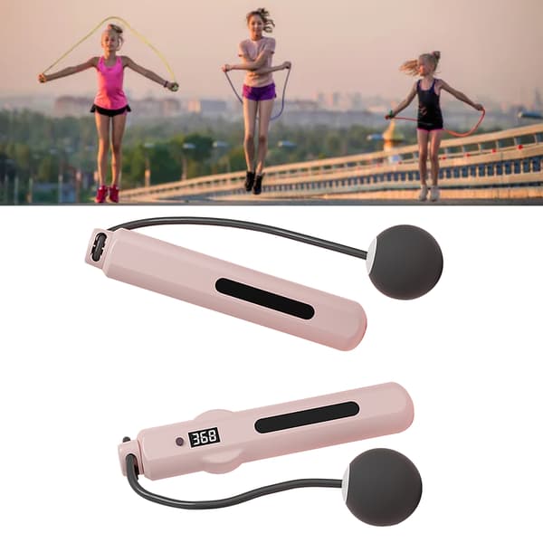 Trådløst hoppetau med smart telling og stemmestyring, vekt, PU ABS rosa for trening