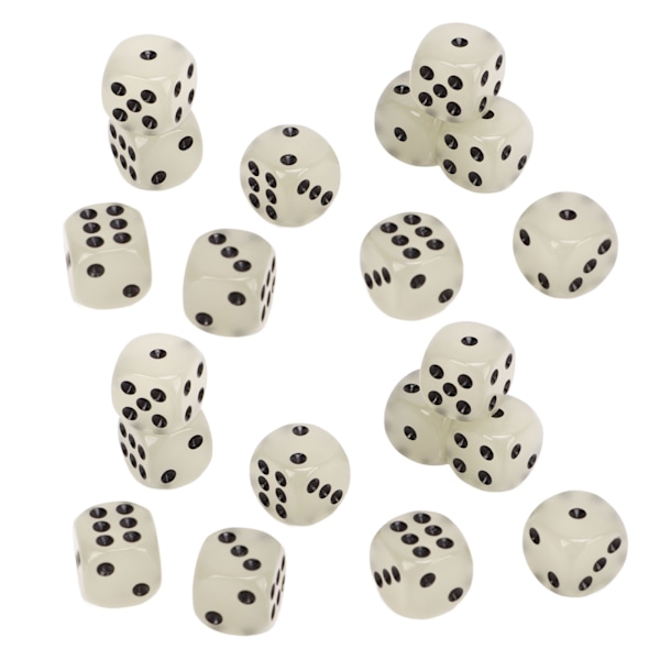 20 Plast Lysende Terninger, 6 Sider, Sorte Prikker, til Brætspil og Sjov