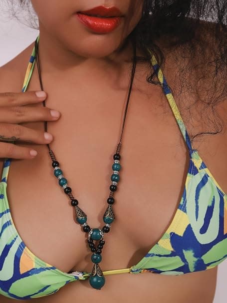 Grøn Vintage Boheme Etnisk Keramikperle Lang Y Halskæde, Hippie Boho Sommer Mode Smykkegave til Kvinder