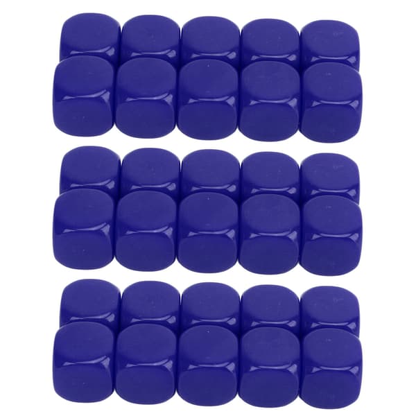 30 STK Sett med 6-sidige runde blanke terninger i plast 16MM for spill, fester, DIY, matteundervisning, blå