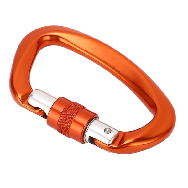 D-krog i aluminiumslegering med automatisk lås til klatring og camping, høj bæreevne, orange