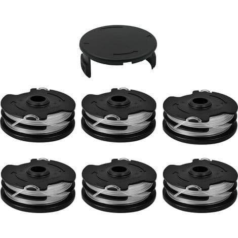 Udskiftningsspoler til Parkside trimmere, Nylontrimmerspole til LIDL Parkside PRT 550 A1/A3, PRTA 20-Li A1/B2/C3, PRT 300 A1 (6 spoler + 1 hætte)