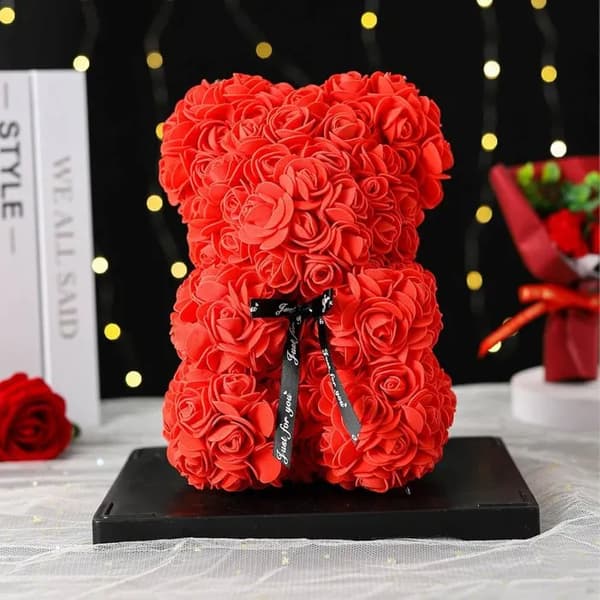Håndlavet lyserød bamse - 25 cm kunstig rosebjørn (rød)