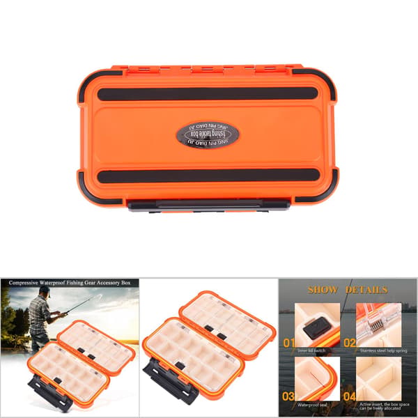 24-roms vanntett fiskeredskapsboks, oransje ABS-materiale, med avtakbare skillevegger