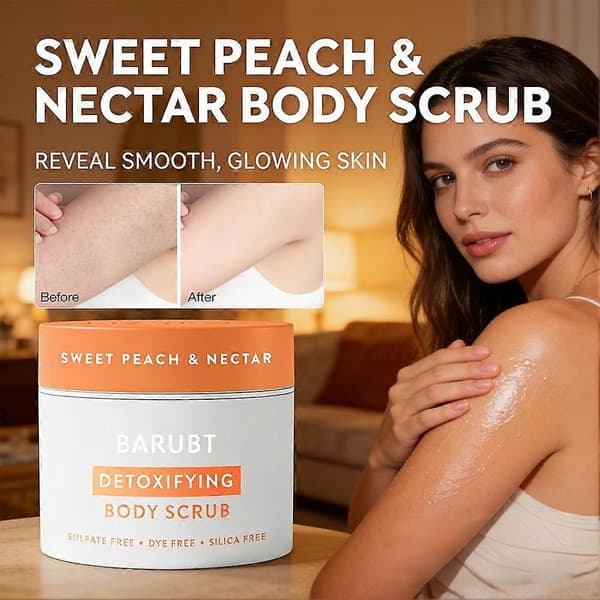 Söt persika kroppsskrubb - Exfolierar, tar bort död hud och återfuktar.