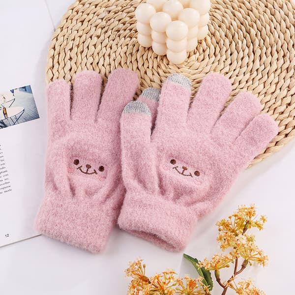 Vinter Touchscreen Handske med Smilende Ansigt, Elastisk, Varm, Strikket, til Kvinder og Piger, Pink