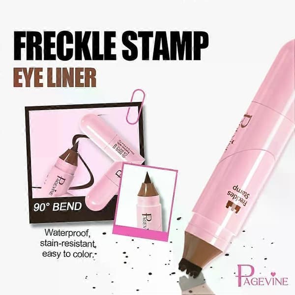 Dobbelt-endet Winged Eyeliner Stamp Pen, Roterende Design, Hurtigtørrende & Smudsfri, Langtidsholdbar Brun