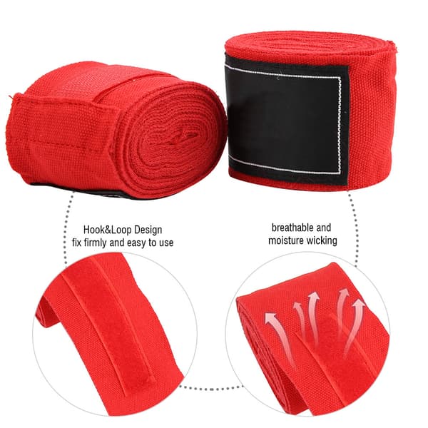 2 stk. håndboksehansker 2,5 m elastisk stoff for Muay Thai MMA Taekwondo (rød)