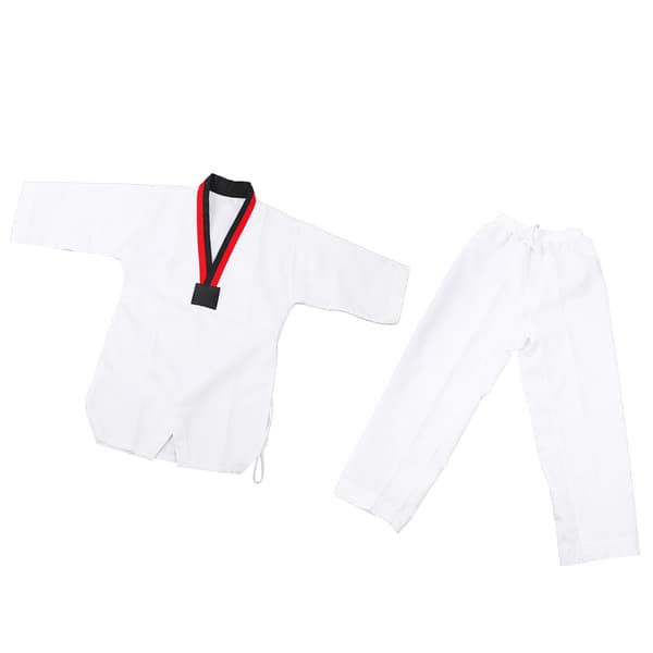 Taekwondo-uniform med belte, stripet modell, polyesterbomull, for nybegynnere, trening L