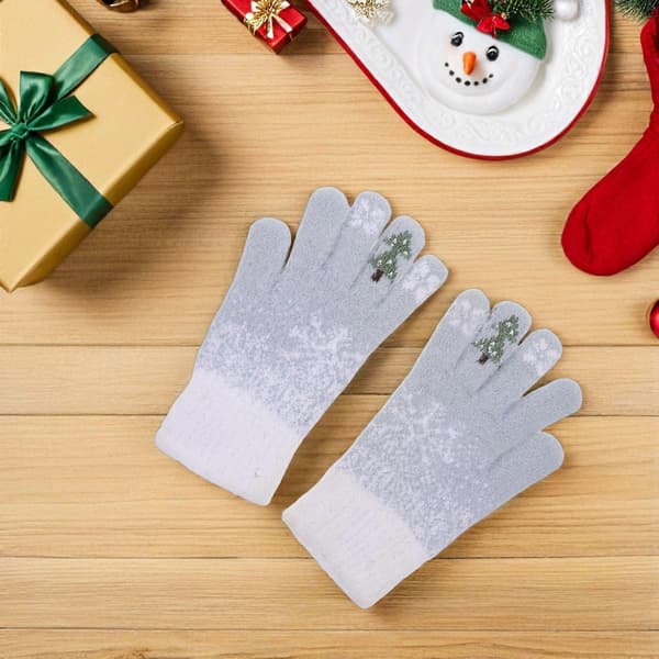 Par vinterstickade pekskärmshandskar - Julgran och snöflinga julhandskar - Varma och vindtäta vinterhandskar
