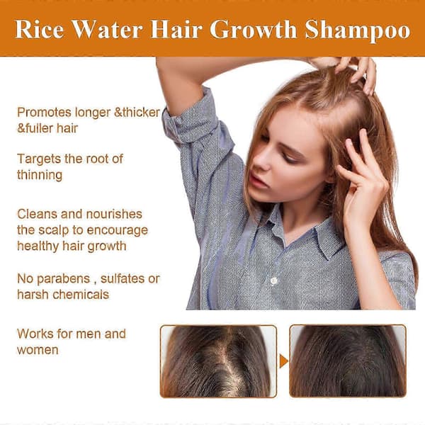 Hårvækstshampoo med biotin, risvand og rosmarin.