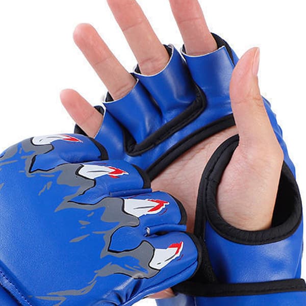 Halvfinger boksehansker med justerbar stropp for menn og kvinner, Tiger Claw-stil, blå