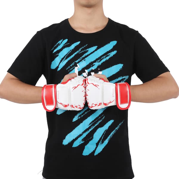 Fingerlösa MMA-handskar i PU-läder för boxning, Sanda, boxningssäckar, strid, skydd, vit/röd