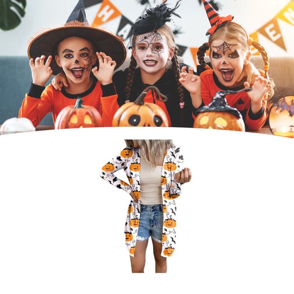 Dame åpen front stoff Halloween høst langermet myk uformell lett hvit kåpe S