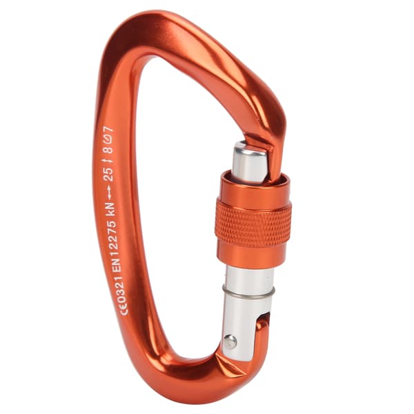D-formad låskrok för bergsklättring, aluminiumlegering, magnesium, säker, 25KN, orange.
