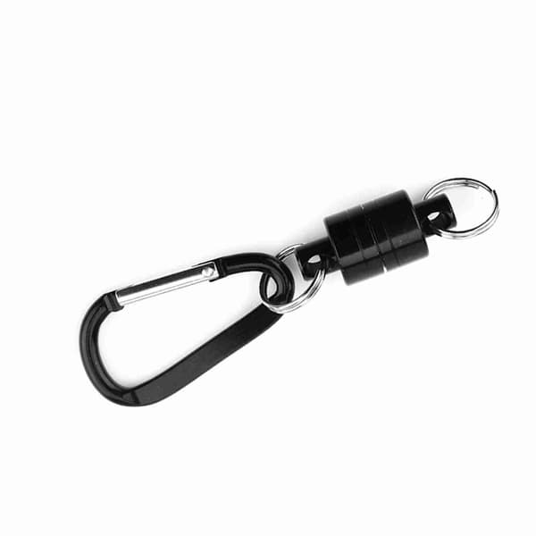 Fiskegarnholder med sterk magnet for fluefiske, multifunksjonelt tilbehør med karabinkrok, svart