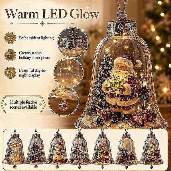 LightUp Klokkeformet Julefortellingpynt, Mini Ferie Scene med Varme LED-lys, Sjarmerende Ha...