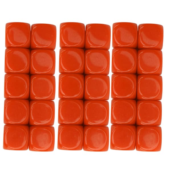 Sett med 30 blanke runde 6-sidede terninger i plast 16MM for spill, fester, DIY, mattelæring, oransje