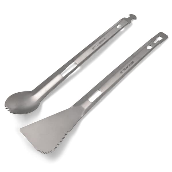Multifunktionel Titanium BBQ-tang med ske-gaffel og takket spatel til camping og picnics