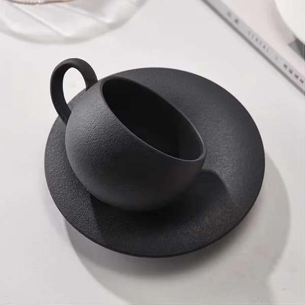 2X 280 ml keramisk kaffemugg, stenbränd kopp med fat, perfekt för frukostmjölk och kaffe, äggformad design A