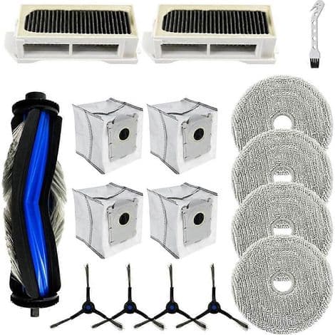 Lisävarustesarja ECOVACS Deebot Mini -robotti-imureille: pääsivuharja, HEPA-suodatin, puhdistusliina, pölypussit, varaosat.