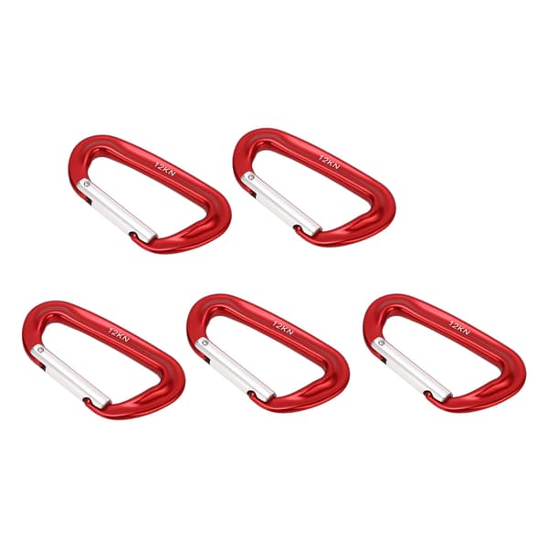 5 st karbinhakar i aluminiumlegering 12KN 2697 Lbs D-ring för camping, vandring, utomhus - röd