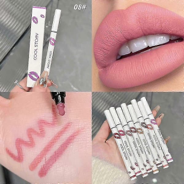 Lipgloss pen, flydende læbestift og læbeblyant 2 i 1, langtidsholdbar og vandfast i 24 timer.
