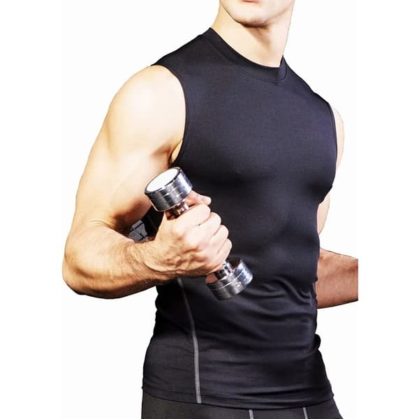 Ærmeløs T-shirt til mænd til fitness, elastisk, hurtigtørrende, sort, størrelse M