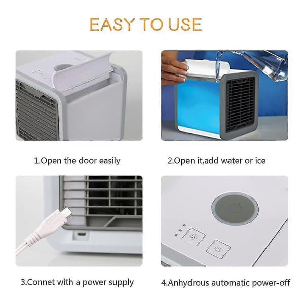 Mini bærbar aircondition, vandkølet aircondition, bærbar airconditionventilator, USB aircondition, luftrenser, 3 i 1