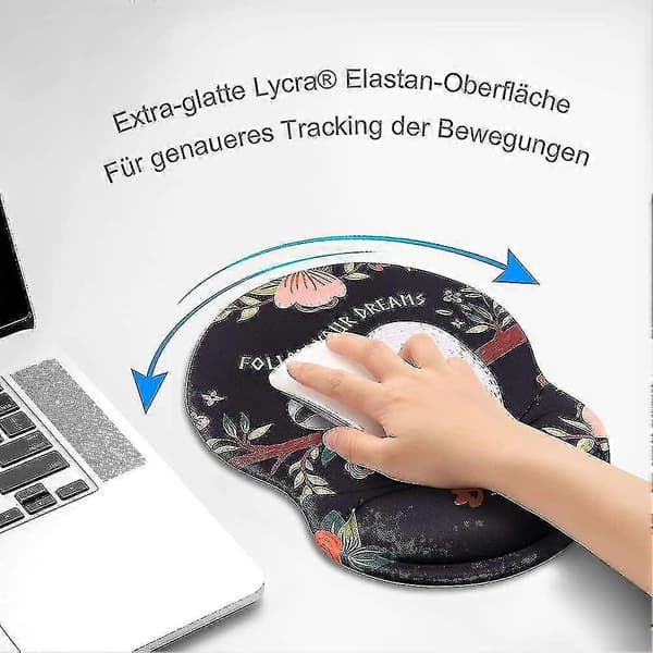 Ergonomisk musemåtte med håndledsstøtte og sødt mønster
