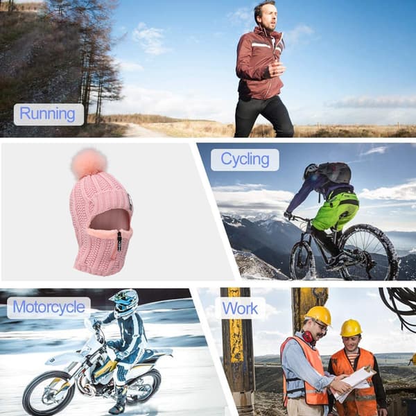Vintermössa och halsduksset, fleecetyg, vadderade pom-poms, för kvinnor och män
