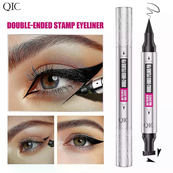 Dobbelt-endet Eyeliner Pen, Vandtæt Sort Flydende Liner med Stempel, Langtidsholdbar Formel til Per